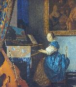 Johannes Vermeer A Young Woman Seated at the Virginal with a painting of Dirck van Baburen in the background France oil painting artist